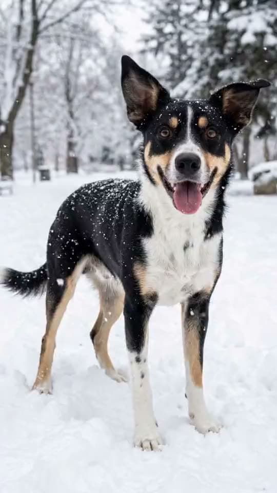 Leo, a digital dog made with Pet Persona: snow day